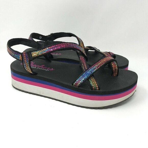 Skechers Whip It Fest Platform Sandals Black 10 - Picture 1 of 8